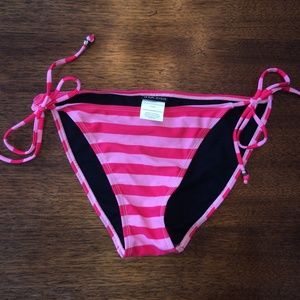 Pink Striped String Bikini Swimsuit Bottoms - M